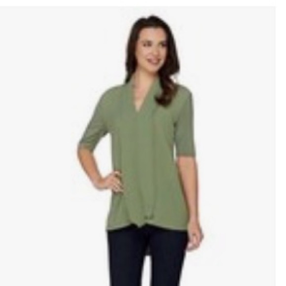 H by Halston Tops - H by Halston Olive Green V-Neck Twist Front Tunic